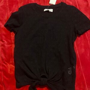 Madewell Black Short-Sleeve Knit Tie-Front Top